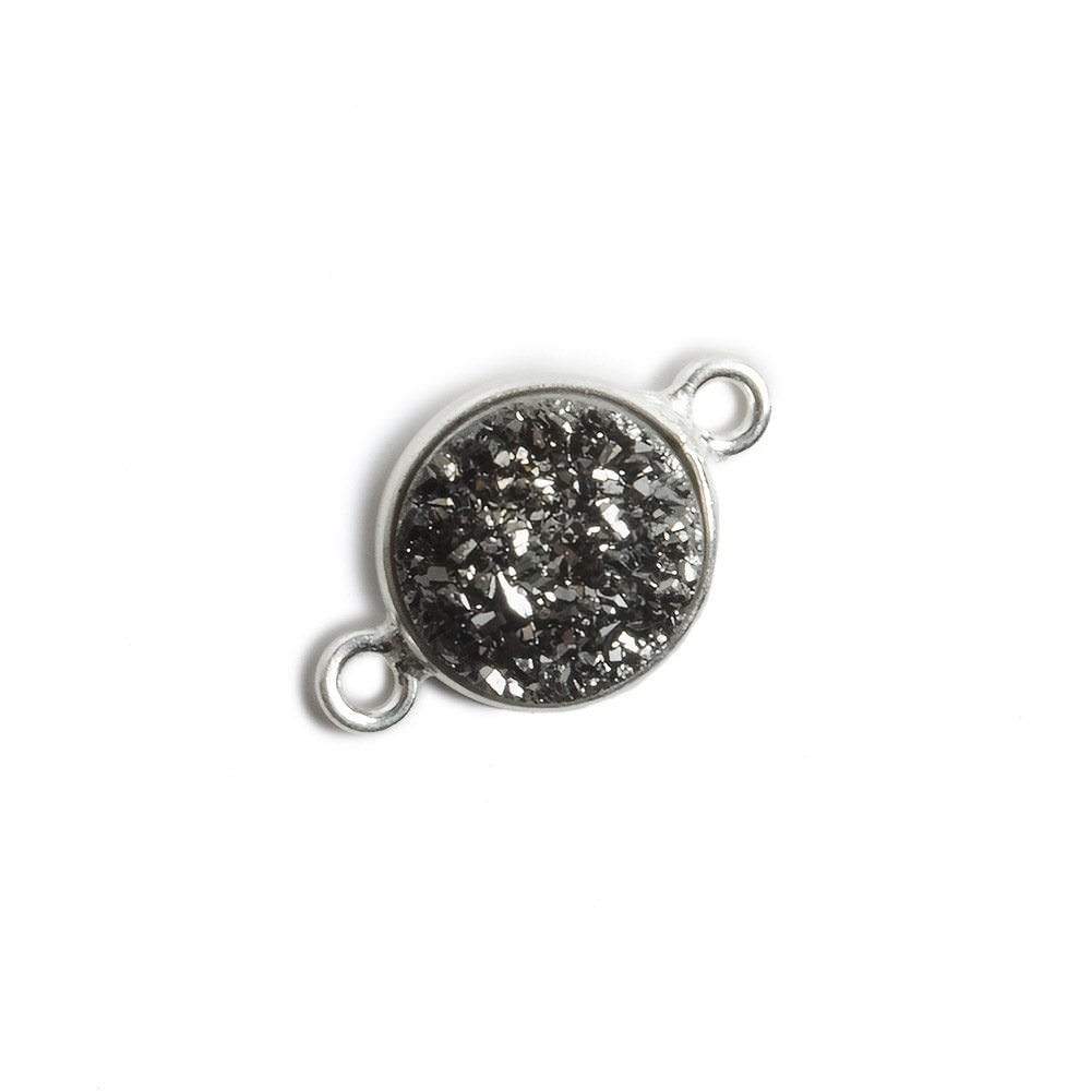 11mm Silver Bezel Metallic Black Drusy Coin 2 ring Connector 1 piece - Beadsofcambay.com