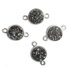 11mm Silver Bezel Metallic Black Drusy Coin 2 ring Connector 1 piece - Beadsofcambay.com