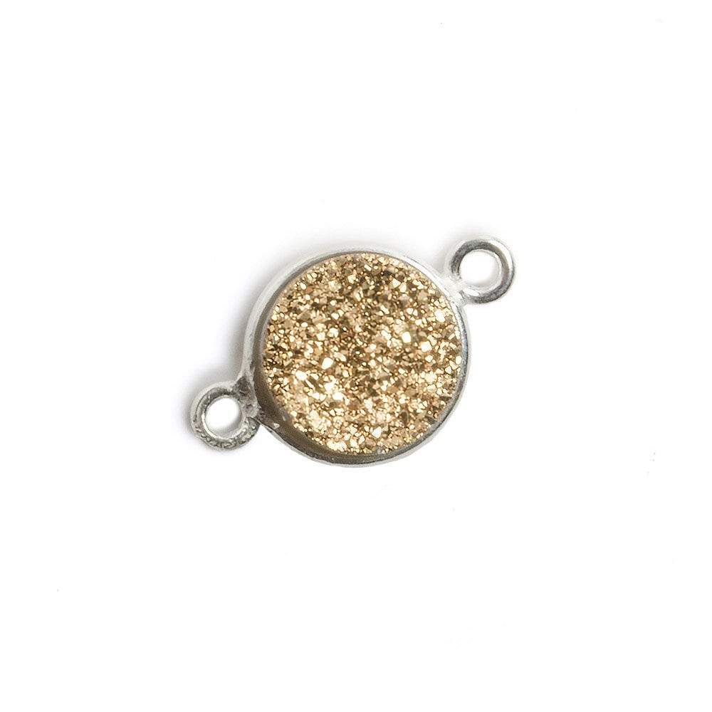 11mm Silver Bezel Metallic Gold Drusy Coin 2 ring Connector 1 piece - Beadsofcambay.com