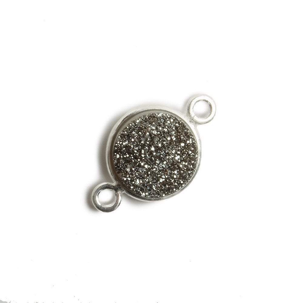 11mm Silver Bezel Metallic Platinum Drusy Coin 2 ring Connector 1 piece - Beadsofcambay.com