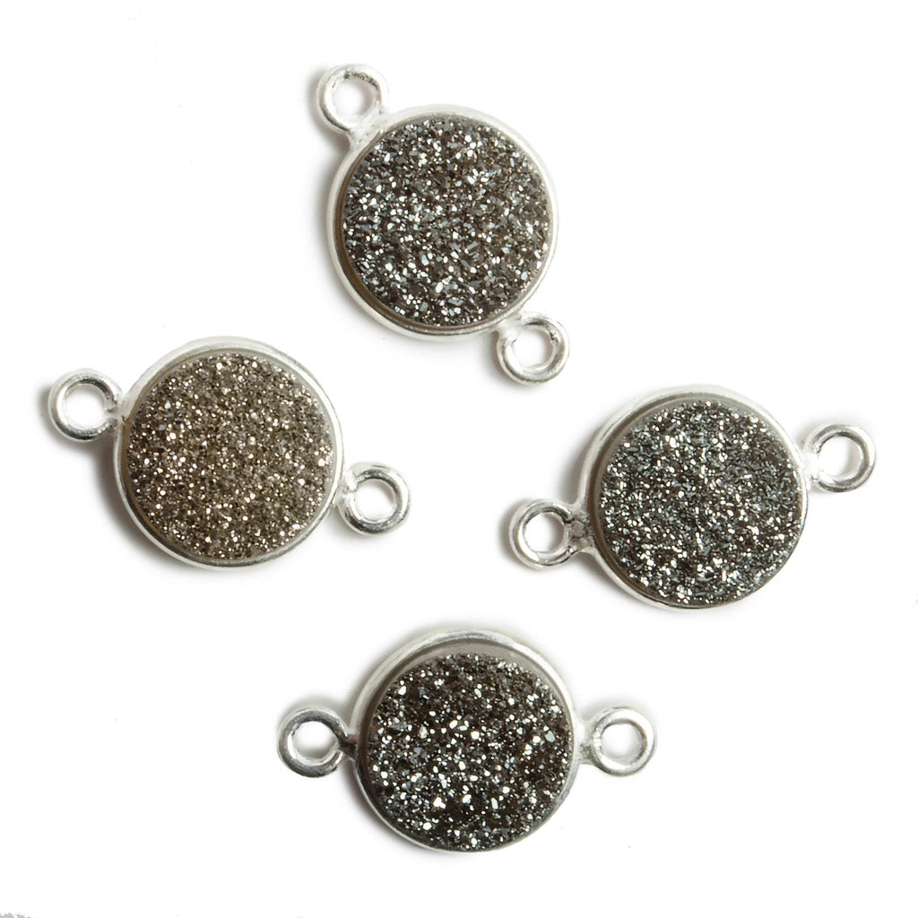 11mm Silver Bezel Metallic Platinum Drusy Coin 2 ring Connector 1 piece - Beadsofcambay.com