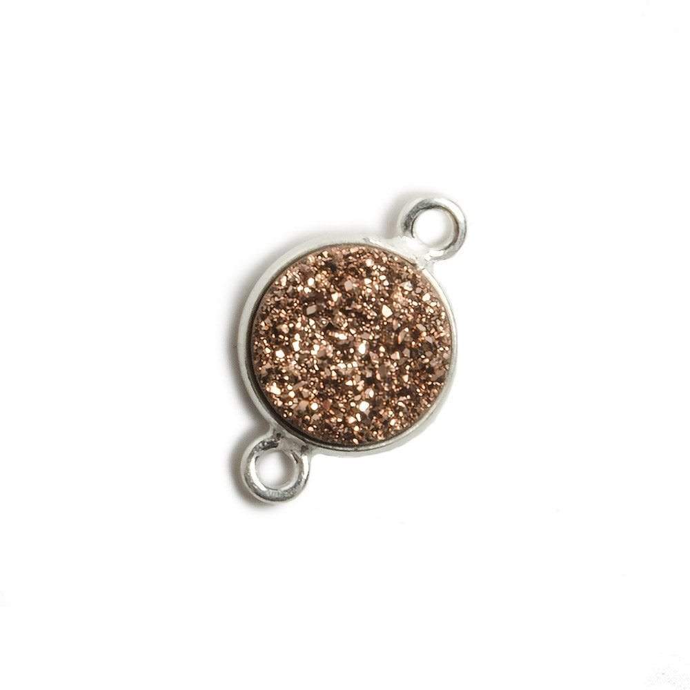 11mm Silver Bezel Metallic Rose Drusy Coin 2 ring Connector 1 piece - Beadsofcambay.com