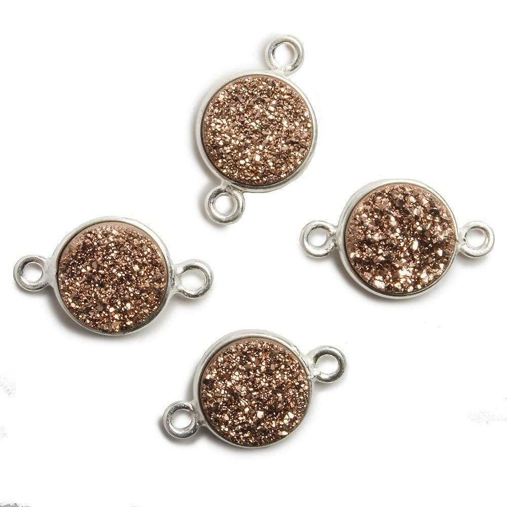 11mm Silver Bezel Metallic Rose Drusy Coin 2 ring Connector 1 piece - Beadsofcambay.com