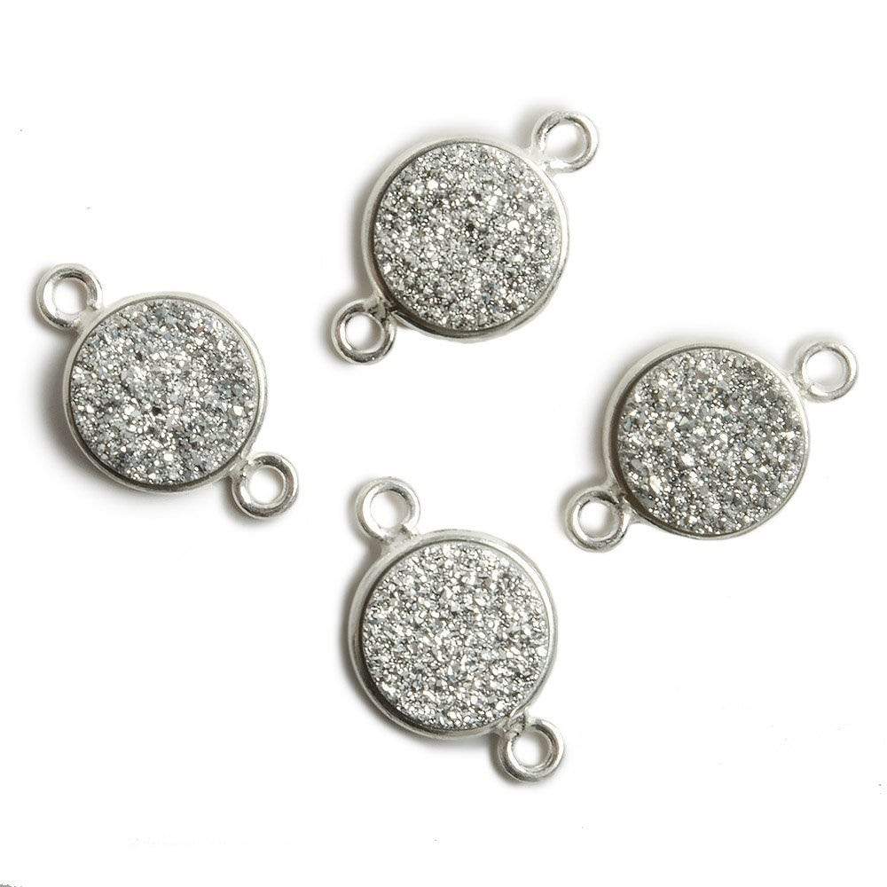 11mm Silver Bezel Metallic Silver Drusy Coin 2 ring Connector 1 piece - Beadsofcambay.com