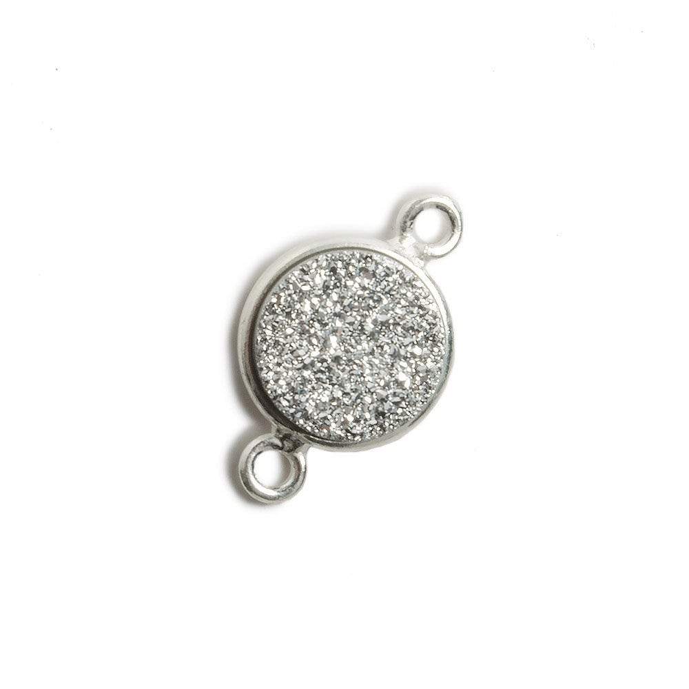 11mm Silver Bezel Metallic Silver Drusy Coin 2 ring Connector 1 piece - Beadsofcambay.com