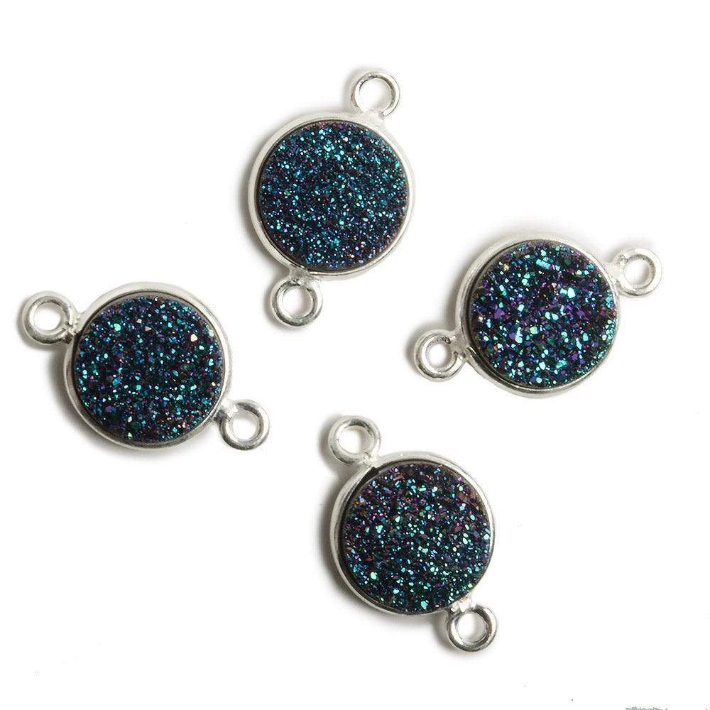 11mm Silver Bezel Mystic Mermaid Green Drusy Coin 2 ring Connector 1 piece - Beadsofcambay.com