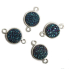 11mm Silver Bezel Mystic Mermaid Green Drusy Coin 2 ring Connector 1 piece - Beadsofcambay.com