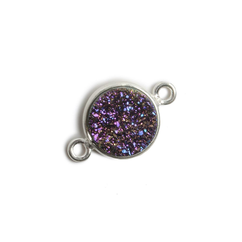 11mm Silver Bezel Mystic Purple Drusy Coin 2 ring Connector 1 piece - Beadsofcambay.com