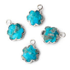 11mm Silver Leafed Enhanced Turquoise Faceted Quatrafoil Focal Bead Pendant sold as 1 piece - Beadsofcambay.com