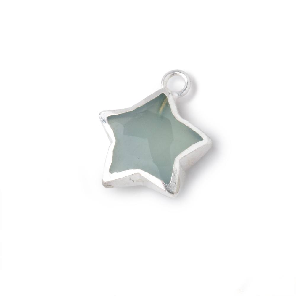 11mm Silver Leafed Seafoam Chalcedony Faceted Star Focal Pendant 1 piece - Beadsofcambay.com