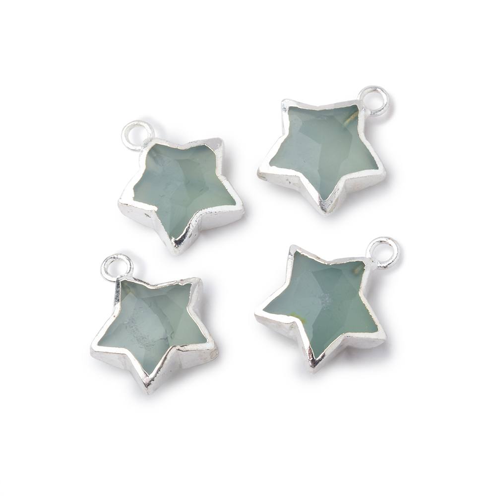 11mm Silver Leafed Seafoam Chalcedony Faceted Star Focal Pendant 1 piece - Beadsofcambay.com