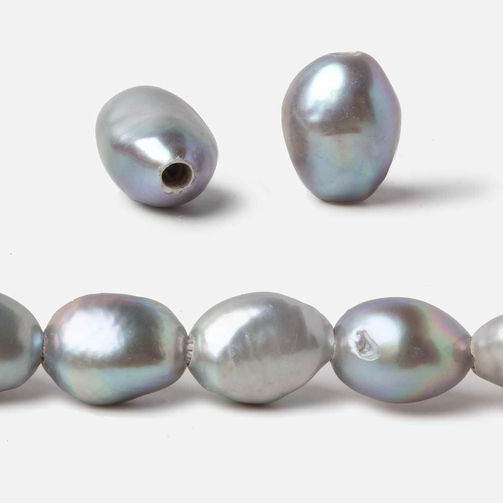 11mm Stainless Steel Silver Baroque Large Hole Freshwater Pearls 15 inch 30 pcs - Beadsofcambay.com