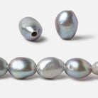 11mm Stainless Steel Silver Baroque Large Hole Freshwater Pearls 15 inch 30 pcs - Beadsofcambay.com