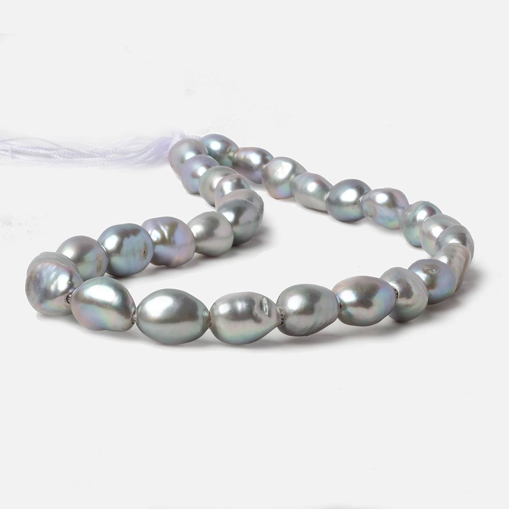 11mm Stainless Steel Silver Baroque Large Hole Freshwater Pearls 15 inch 30 pcs - Beadsofcambay.com