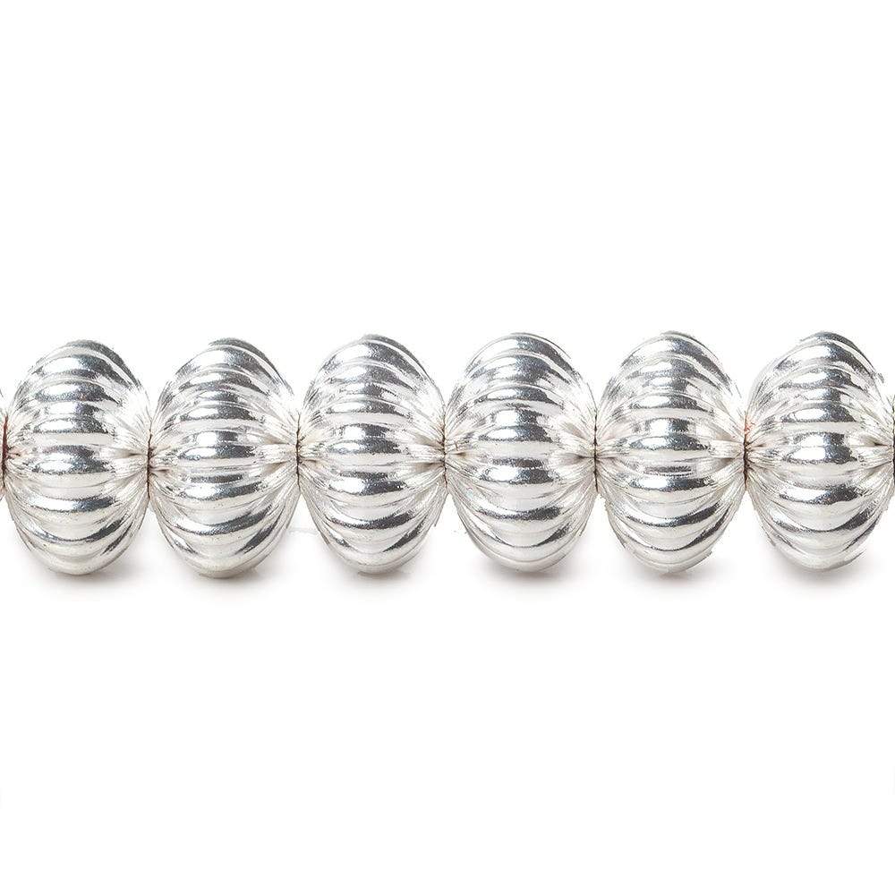 11mm Sterling Silver Plated Copper Rondelle Corrugated 8 inch 28 pcs - Beadsofcambay.com