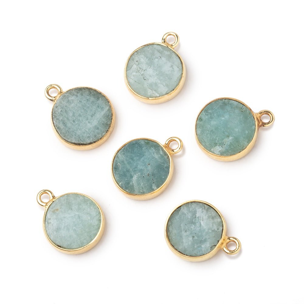 11mm Vermeil Bezel Aquamarine Flat Coin Pendant 1 piece - Beadsofcambay.com