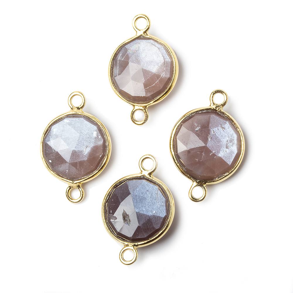 11mm Vermeil Bezel Chocolate Moonstone faceted coin Petite Connector 1 piece - Beadsofcambay.com