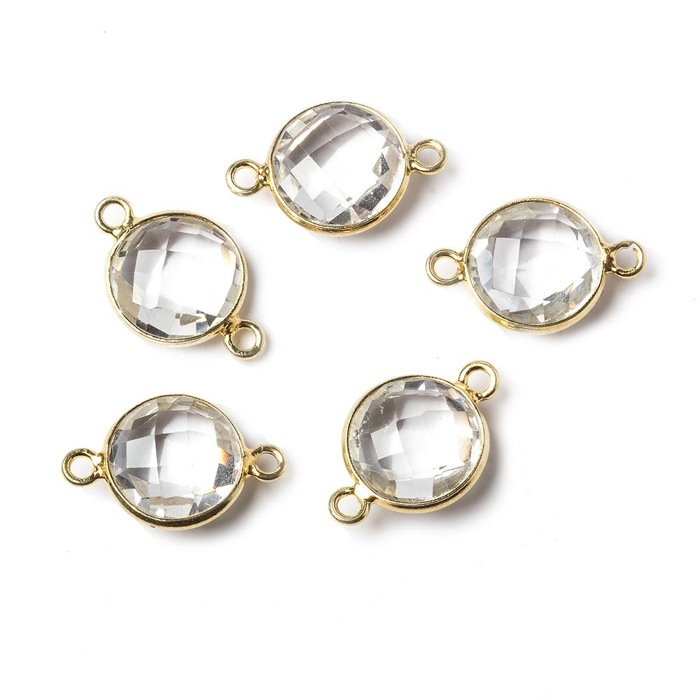 11mm Vermeil Bezel Crystal Quartz faceted coin Connector 1 piece - Beadsofcambay.com