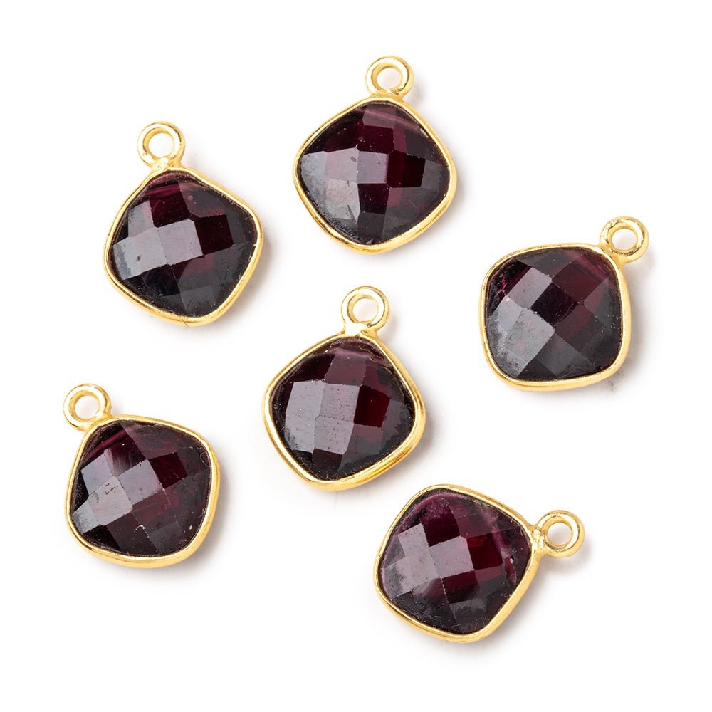 11mm Vermeil Bezel Garnet Faceted Pillow Pendant 1 piece - Beadsofcambay.com