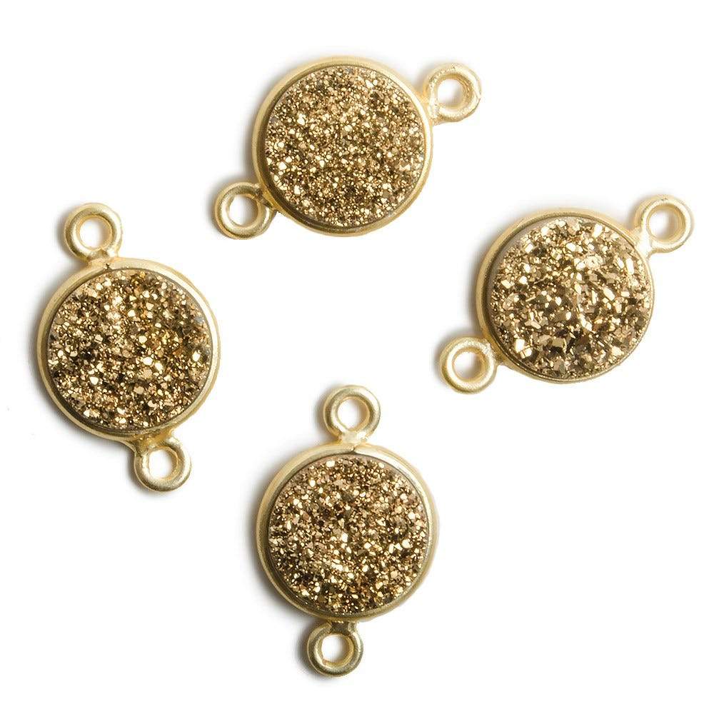 11mm Vermeil Bezel Metallic Gold Drusy Coin 2 ring Connector 1 piece - Beadsofcambay.com