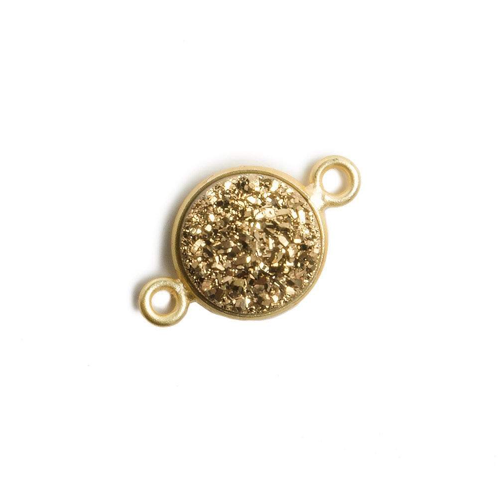 11mm Vermeil Bezel Metallic Gold Drusy Coin 2 ring Connector 1 piece - Beadsofcambay.com