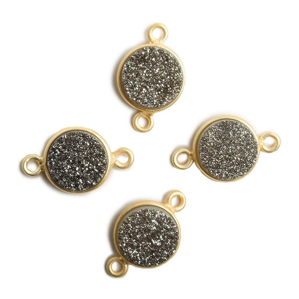 11mm Vermeil Bezel Metallic Platinum Drusy Coin 2 ring Connector 1 piece - Beadsofcambay.com