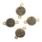 11mm Vermeil Bezel Metallic Platinum Drusy Coin 2 ring Connector 1 piece - Beadsofcambay.com