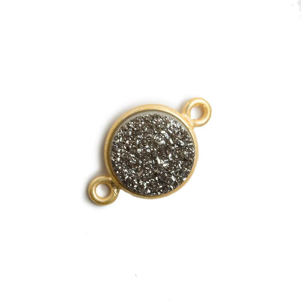 11mm Vermeil Bezel Metallic Platinum Drusy Coin 2 ring Connector 1 piece - Beadsofcambay.com