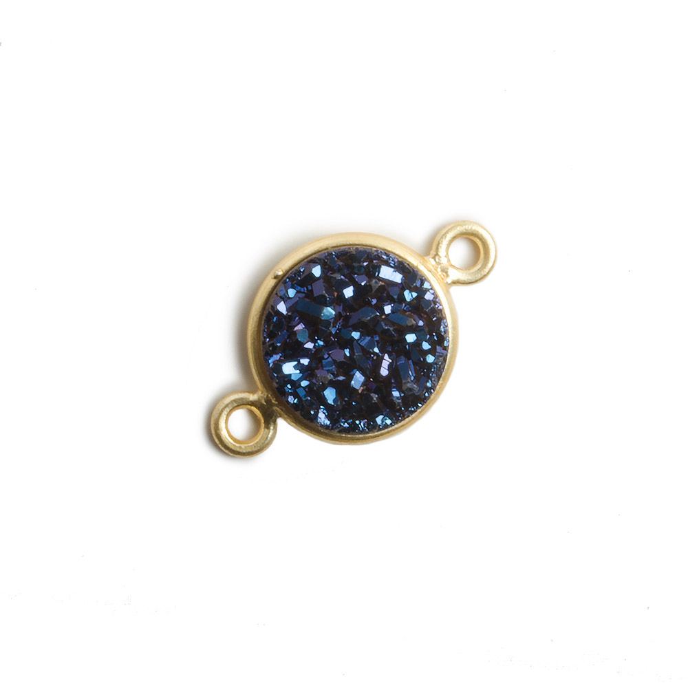 11mm Vermeil Bezel Mystic Aegean Blue Drusy Coin 2 ring Connector 1 piece - Beadsofcambay.com