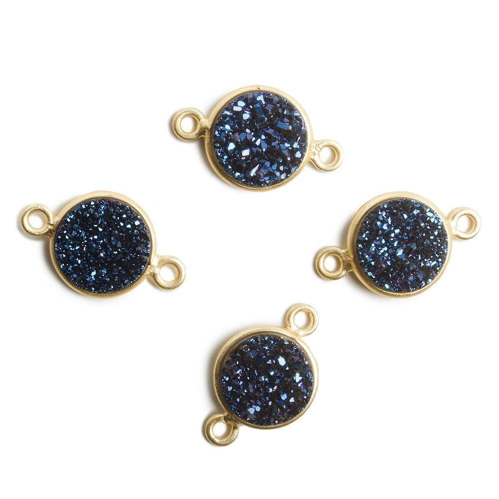 11mm Vermeil Bezel Mystic Aegean Blue Drusy Coin 2 ring Connector 1 piece - Beadsofcambay.com