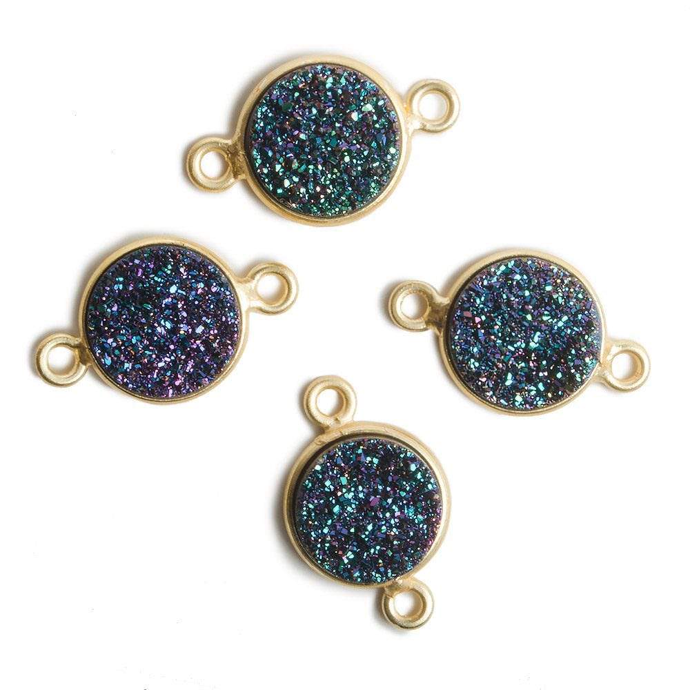 11mm Vermeil Bezel Mermaid Green Drusy Coin Connector 1 piece - Beadsofcambay.com