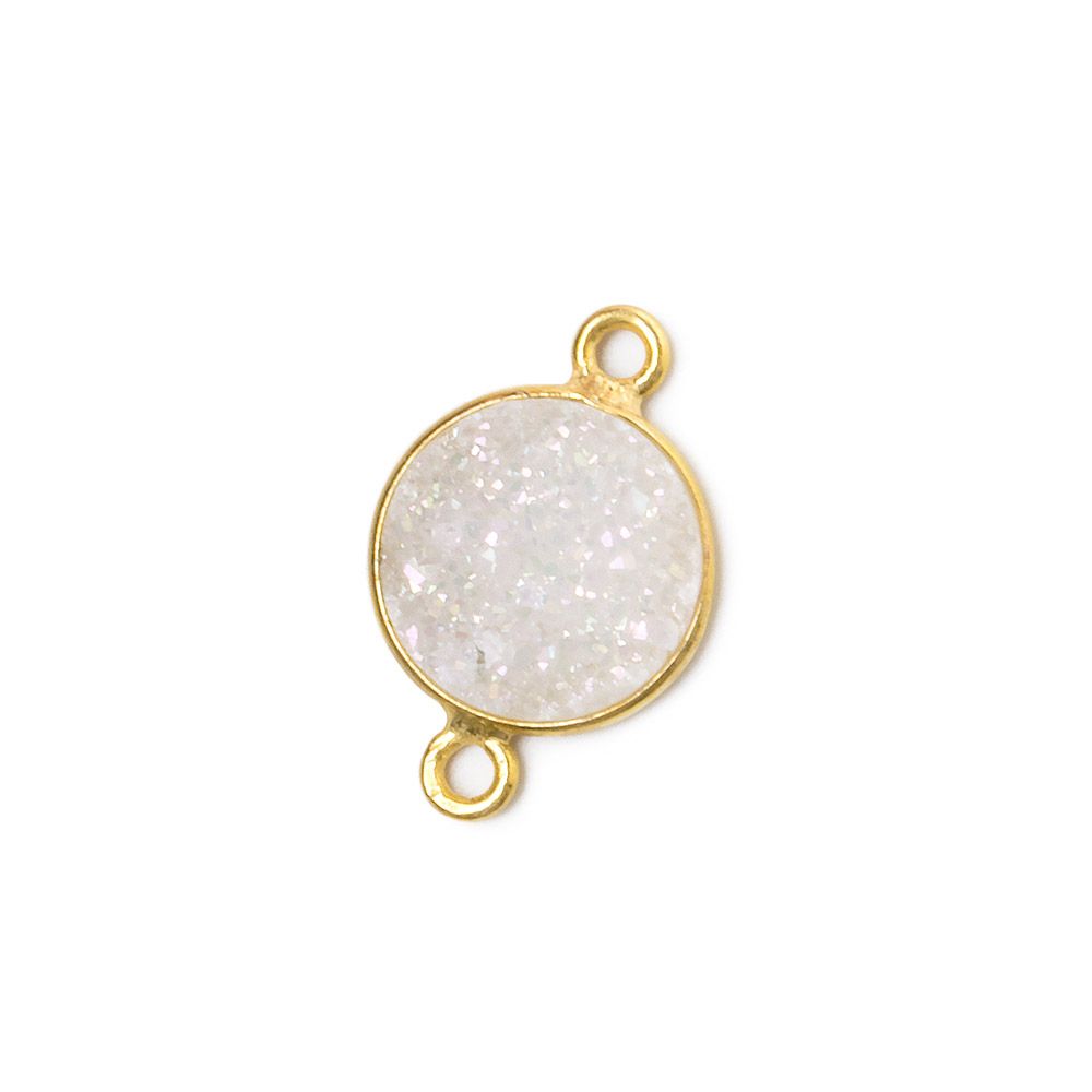 11mm Vermeil Bezel Mystic Pearl White Drusy Coin Connector 1 piece - Beadsofcambay.com