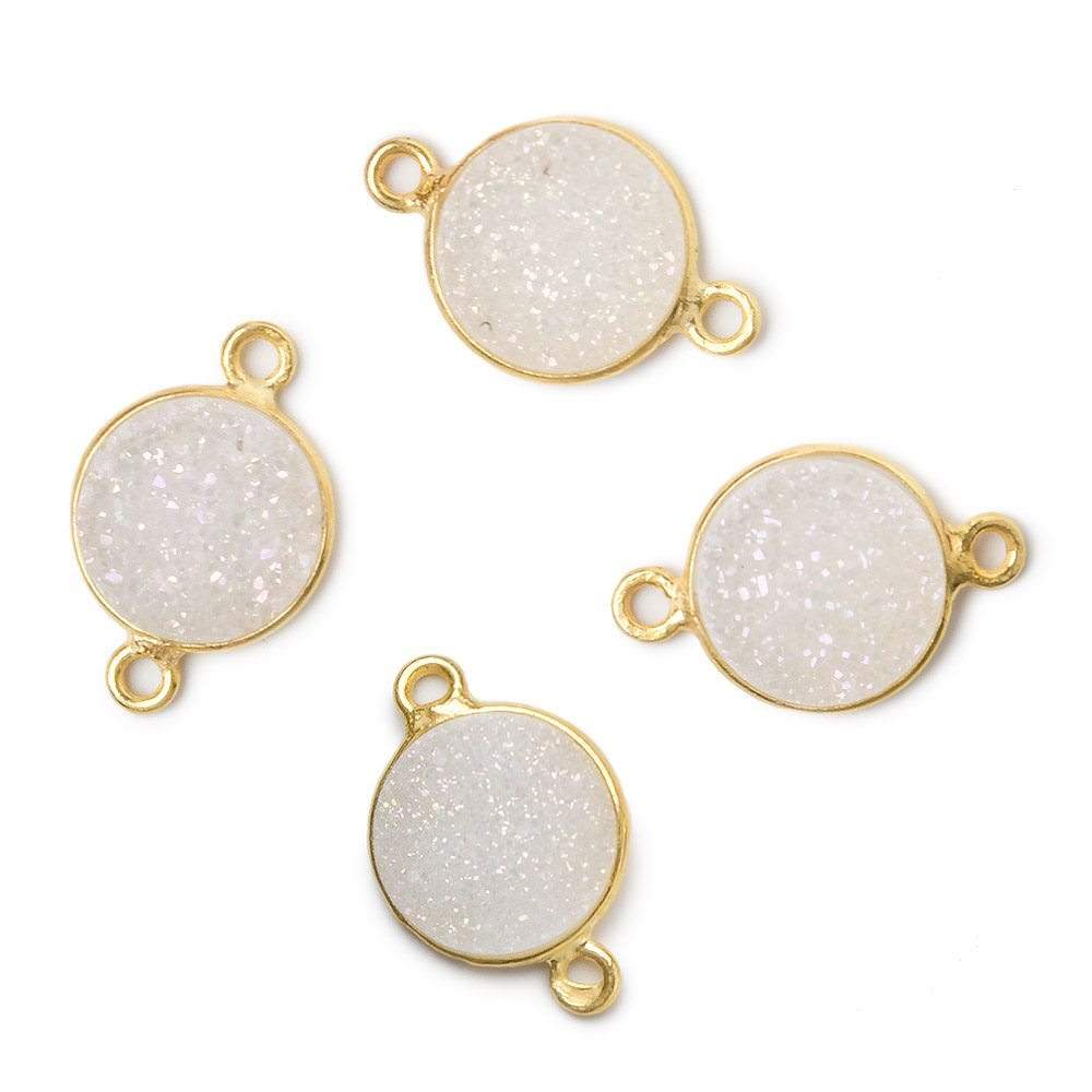 11mm Vermeil Bezel Mystic Pearl White Drusy Coin Connector 1 piece - Beadsofcambay.com