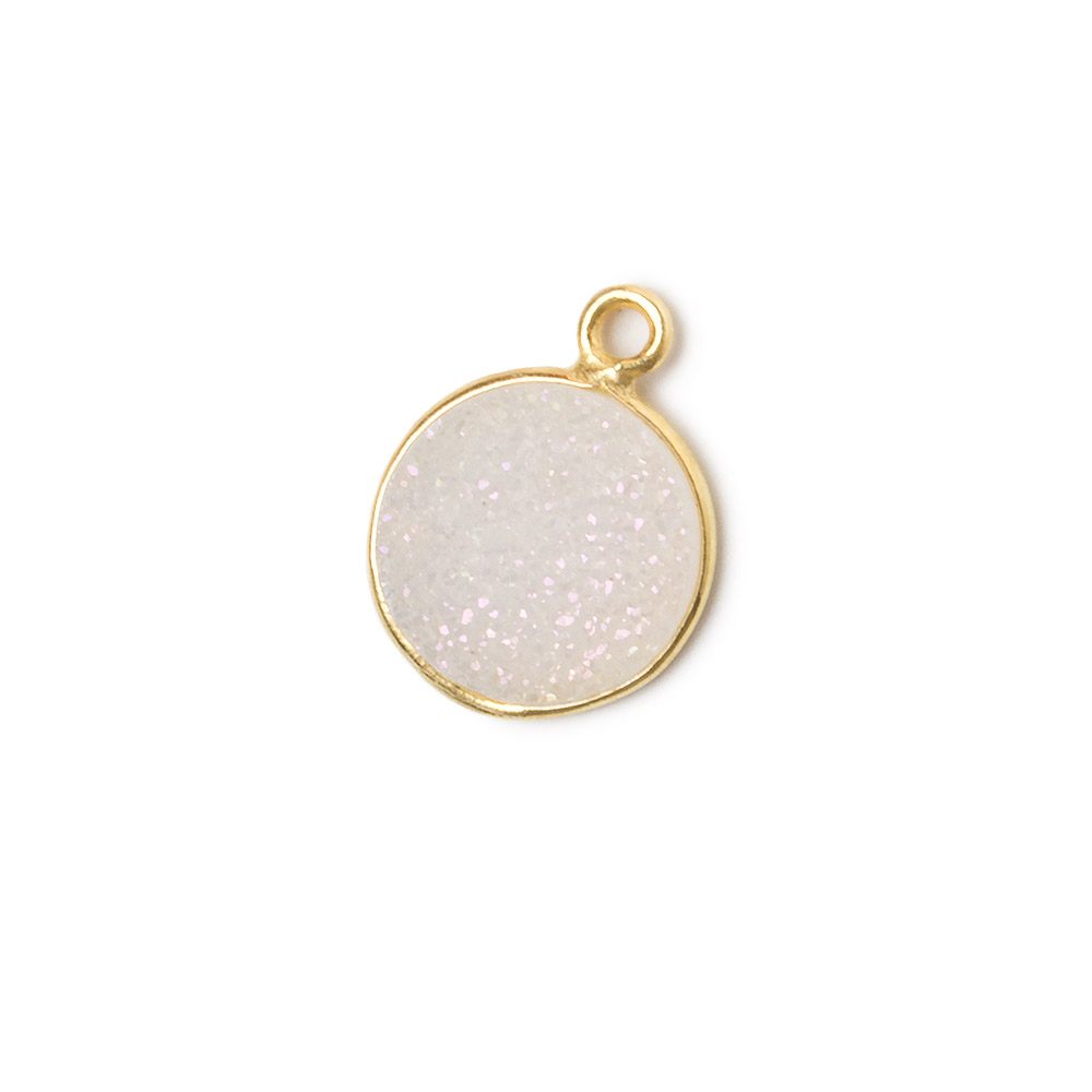 11mm Vermeil Bezel Mystic Pearl White Drusy Coin Pendant 1 piece - Beadsofcambay.com