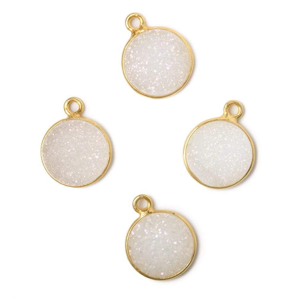 11mm Vermeil Bezel Mystic Pearl White Drusy Coin Pendant 1 piece - Beadsofcambay.com