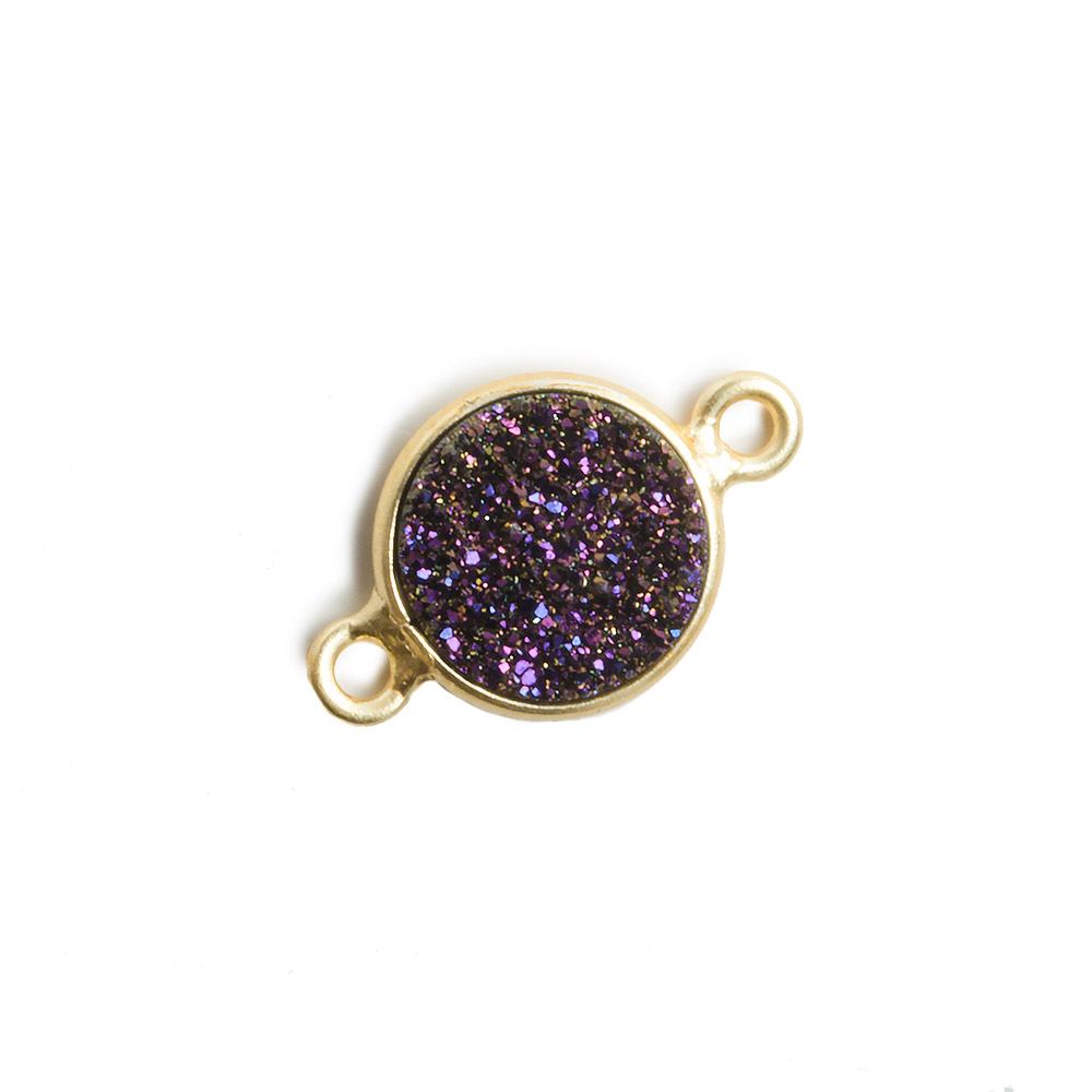 11mm Vermeil Bezel Mystic Peacock Drusy Coin 2 ring Connector 1 piece - Beadsofcambay.com