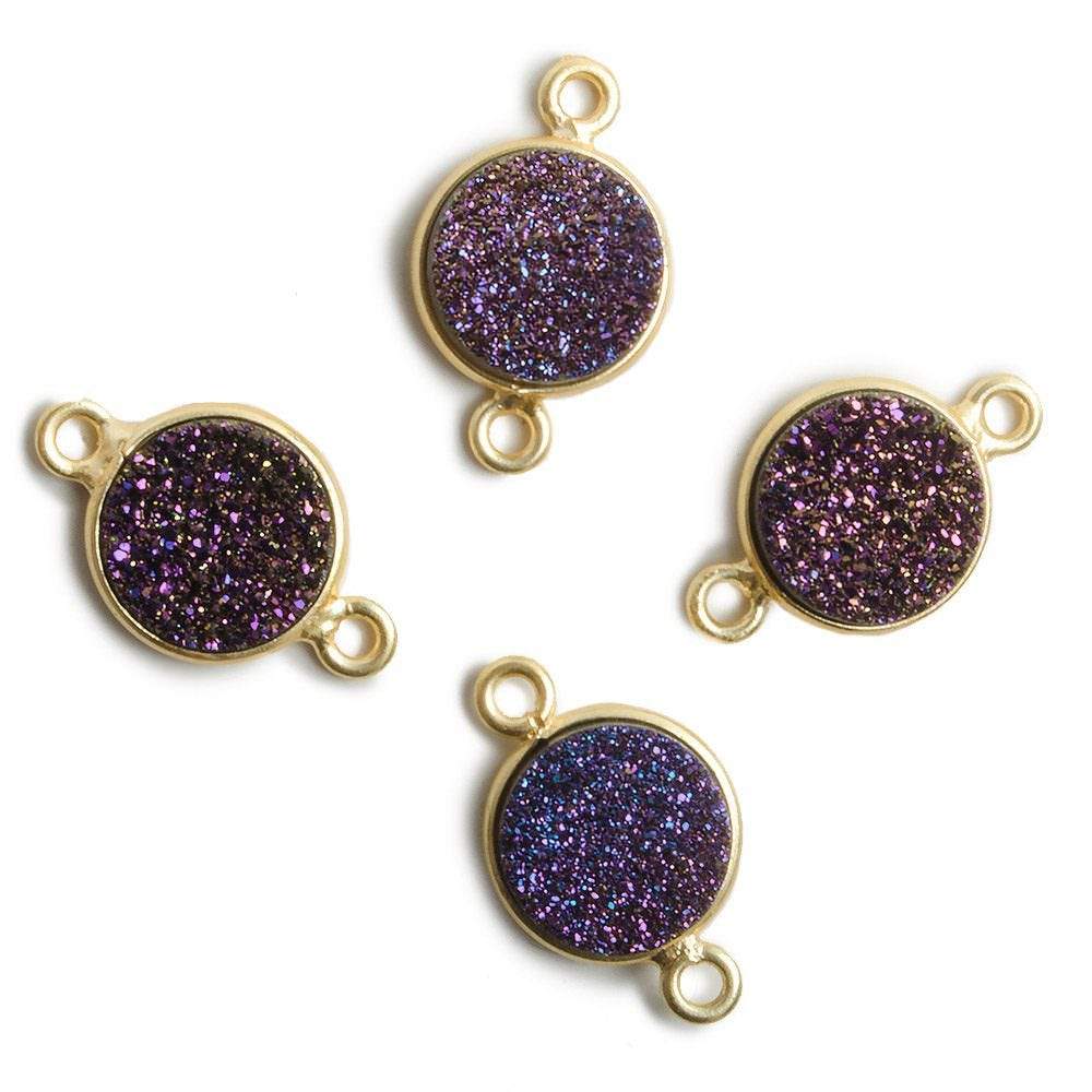 11mm Vermeil Bezel Mystic Peacock Drusy Coin 2 ring Connector 1 piece - Beadsofcambay.com
