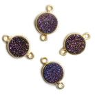 11mm Vermeil Bezel Mystic Peacock Drusy Coin 2 ring Connector 1 piece - Beadsofcambay.com