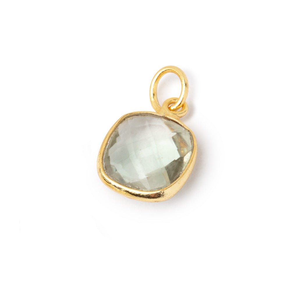 11mm Vermeil Bezel Prasiolite Faceted Cushion Pendant 1 piece - Beadsofcambay.com