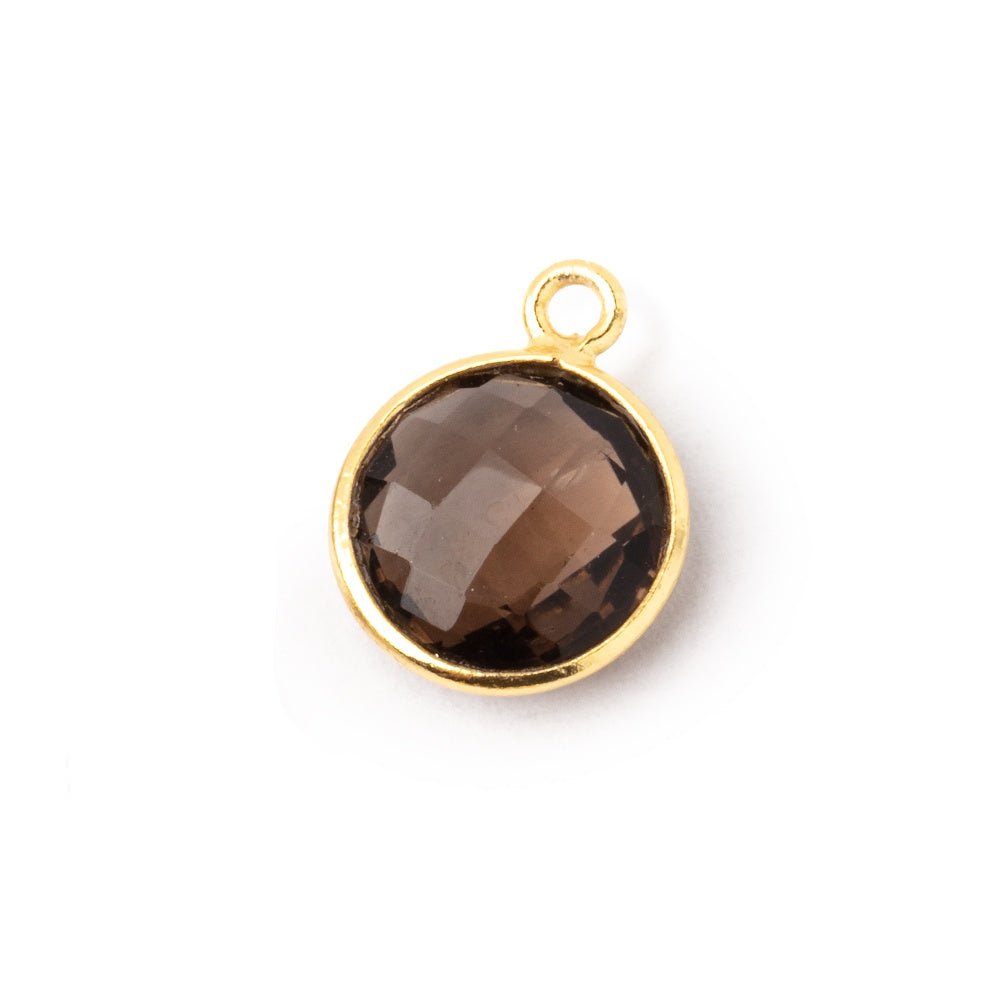 11mm Vermeil Bezel Smoky Quartz Faceted Coin Pendant 1 piece - Beadsofcambay.com