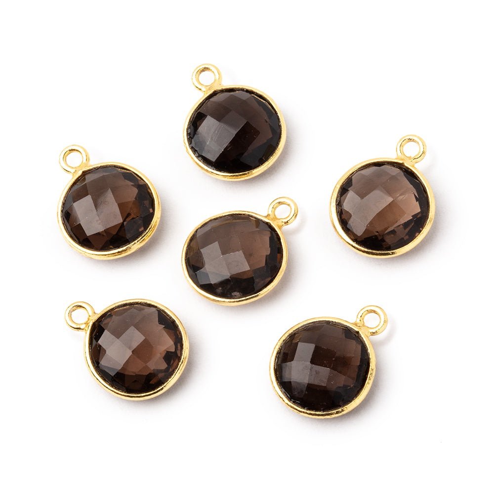 11mm Vermeil Bezel Smoky Quartz Faceted Coin Pendant 1 piece - Beadsofcambay.com