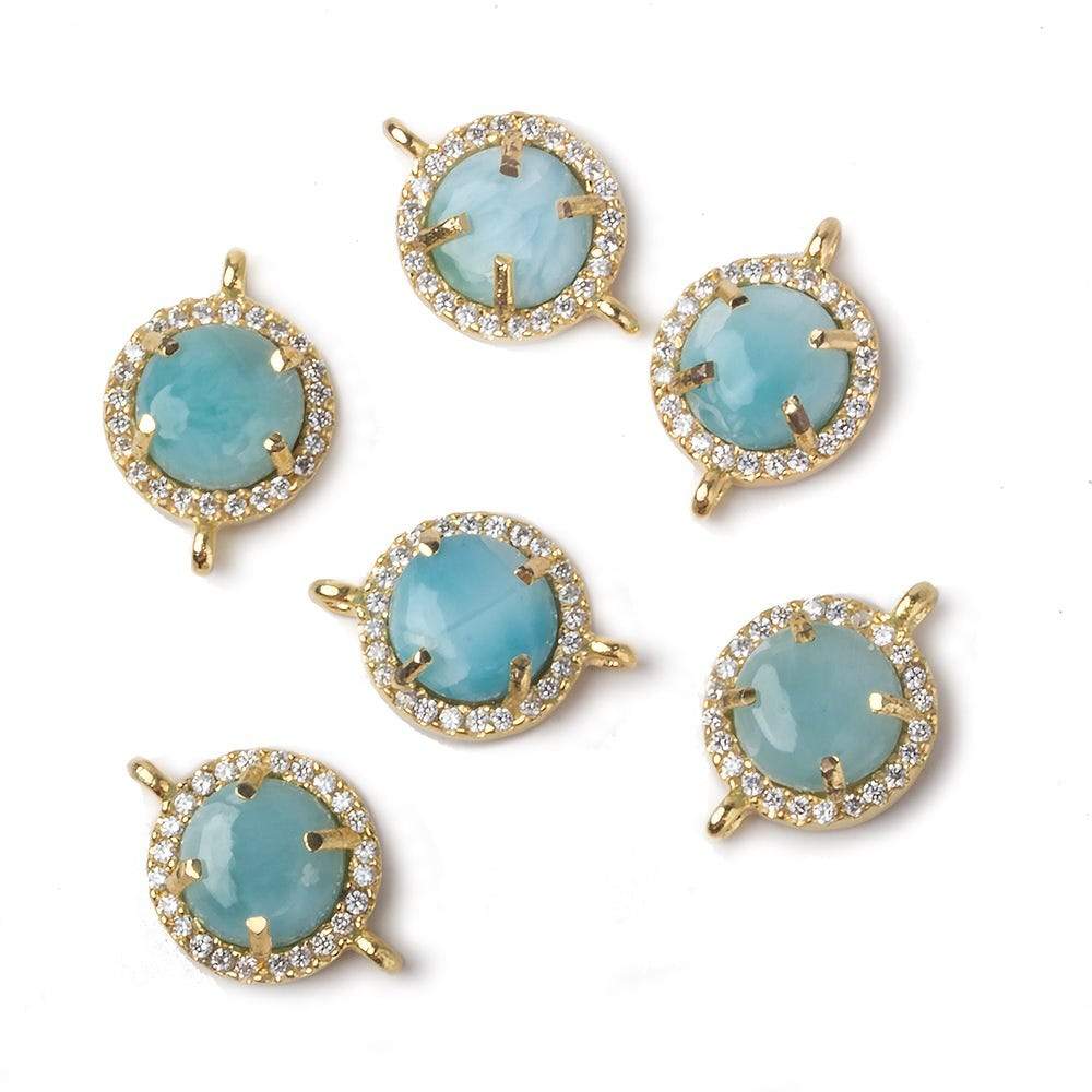 11mm Vermeil Bezel White CZ and Larimar Coin Connector 1 focal piece - Beadsofcambay.com