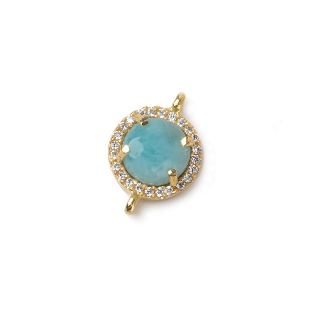 11mm Vermeil Bezel White CZ and Larimar Coin Connector 1 focal piece - Beadsofcambay.com