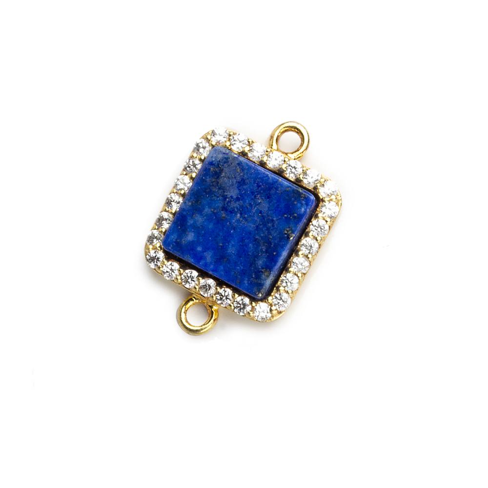 11mm Vermeil CZ Bezel Lapis Lazuli square Connector 1 focal bead - Beadsofcambay.com