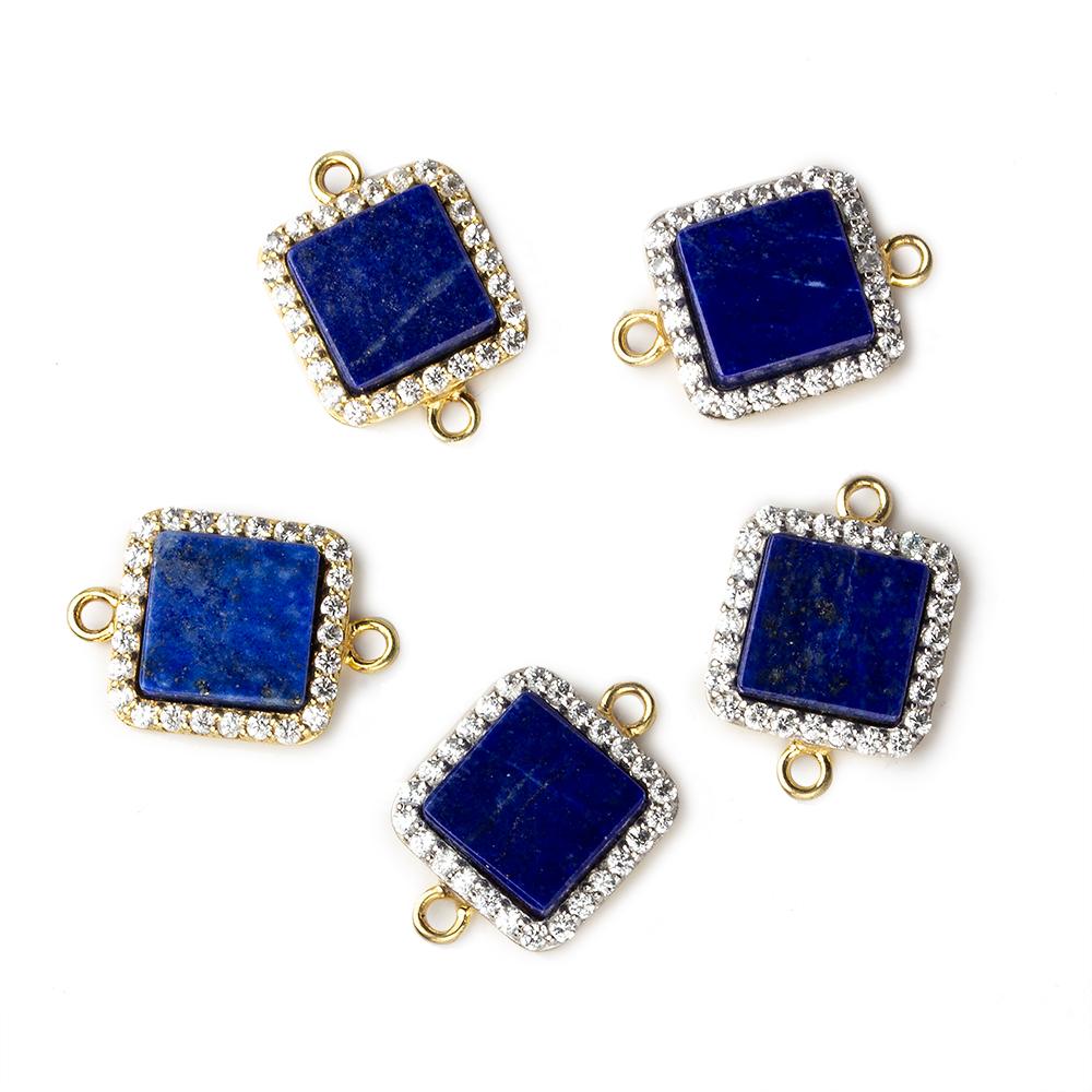 11mm Vermeil CZ Bezel Lapis Lazuli square Connector 1 focal bead - Beadsofcambay.com