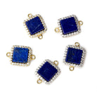 11mm Vermeil CZ Bezel Lapis Lazuli square Connector 1 focal bead - Beadsofcambay.com