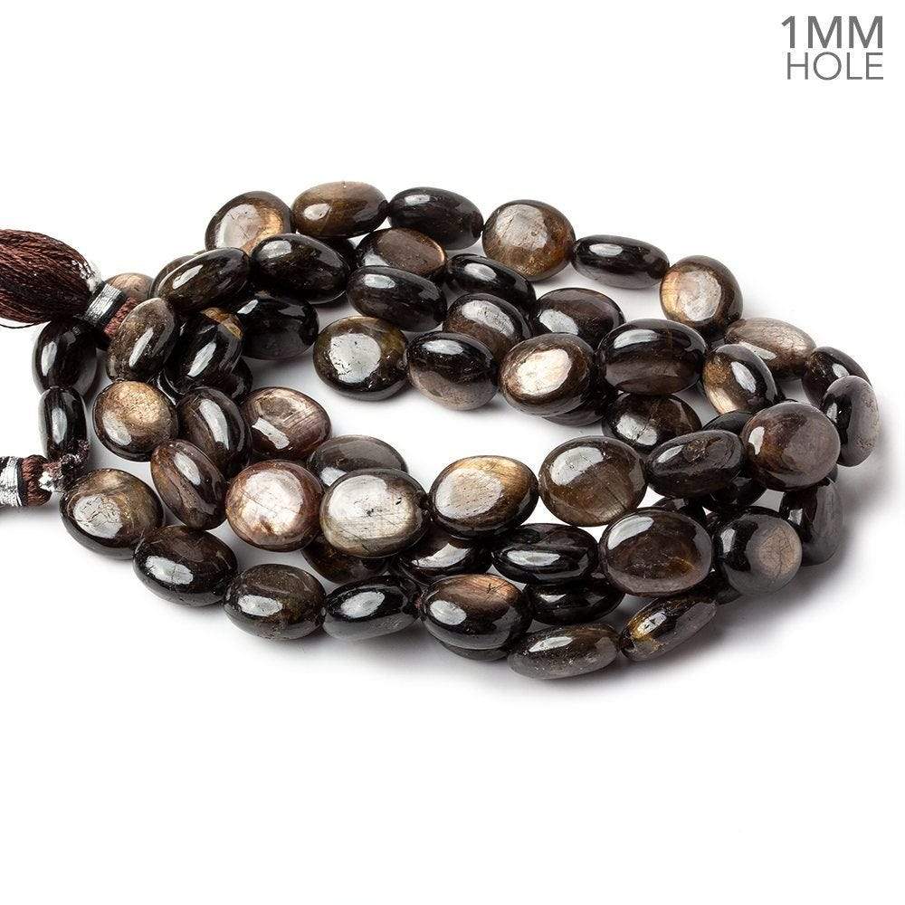 11x10-12x11mm Golden Sheen Chocolate Sapphire Plain Ovals 16 inch 34 beads AA 1mm large hole - Beadsofcambay.com