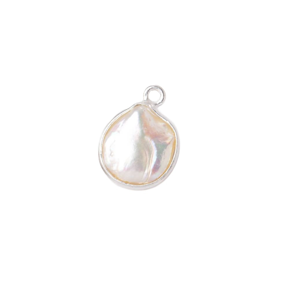 11x10-13x12mm .925 Silver Bezel Rosé White Keshi Freshwater Pearl Pendant 1 piece - Beadsofcambay.com