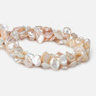 11x10-16x10mm Pink & White Keshi side drilled Freshwater Pearls 16 inch 39 pieces AAA - Beadsofcambay.com