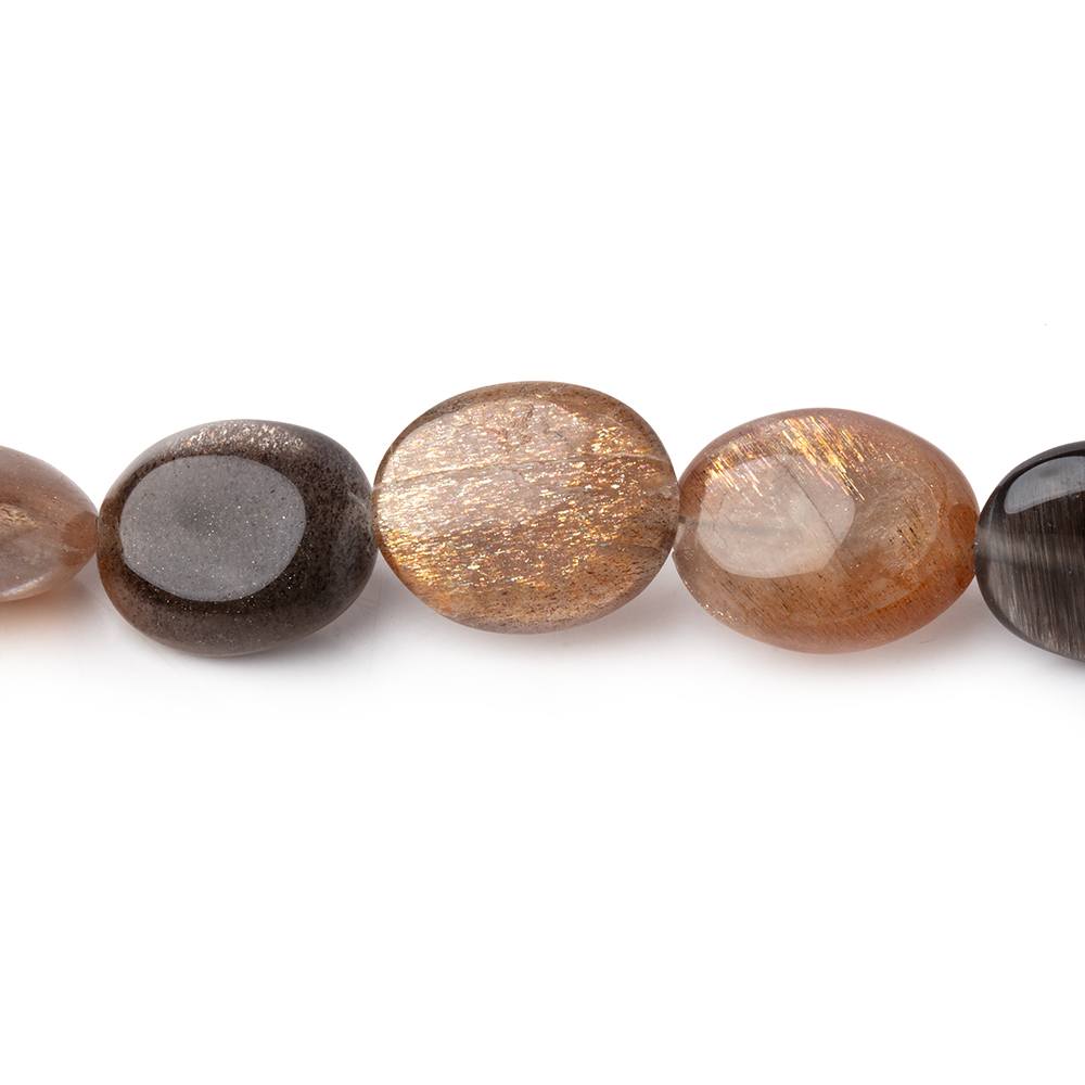 11x10-16x11mm Sunstone & Moonstone Plain Oval Beads 16 inch 30 pieces - Beadsofcambay.com